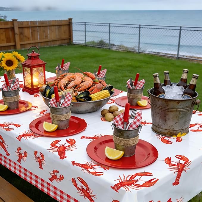 Seafood Boil Party Tablecloths, 4 Pcs Disposable Crawfish Crab Boil Table Cloths for Seafood Theme Party Supplies Dining Kitchen Decorations, 51 x 86 inch