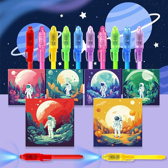 12 Pack Upgraded Invisible Ink Spy Pen with Notebook & UV Light Magic Marker, for Secret Messages Birthday Party Easter Halloween Christmas Goodie Bag Gifts for Kids Ages 3+