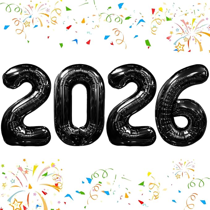 KALOR 42 Inch 2026 Black Foil Mylar Number Balloons, 2026 New Years Decorations for 2026 Happy New Year Eve and Graduations Party Supplies