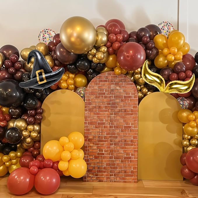 Black Burgundy Balloons, 12 Inch Maroon Black Gold Confetti Balloons with DIY Hat and Gold S-shaped Foil Balloon for Boy Girl Birthday Party Graduation Baby Shower Decorations