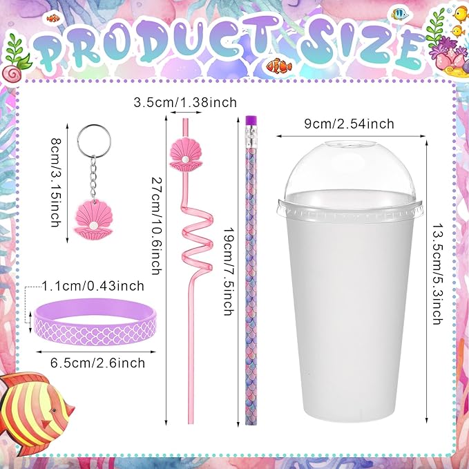 194 Pcs Valentine Gift Mermaid Party Favors Goody Cup Fillers, Mermaid Birthday Party Decorations Straws Keychains Pencils Bracelets for Goodie Bag Stuffer, Classroom Rewards, Piñata Supplies