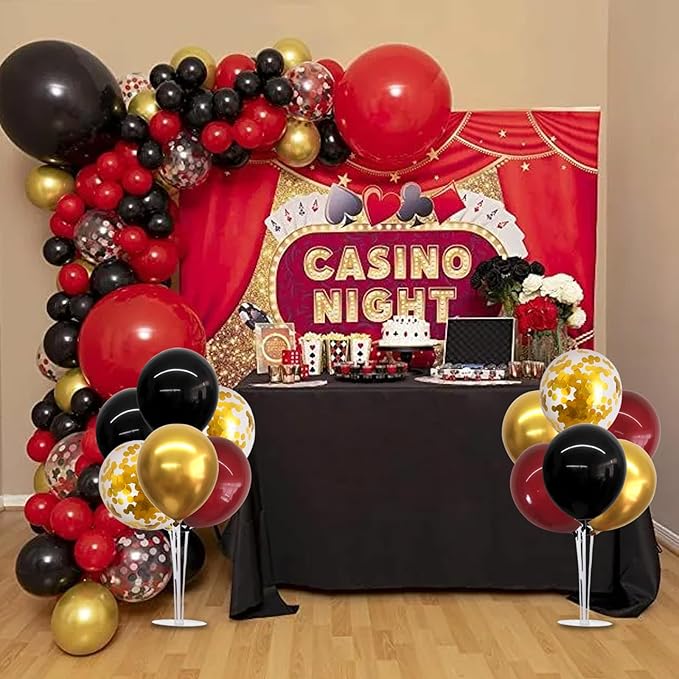 TONIFUL 4 Set Burgundy Red Black Gold Balloon Stand Centerpiece Table Decorations for Graduation Decoration 2026,Christmas Party Decoration,Casino,Halloween,Retirement,Anniversary,Birthday Decorations
