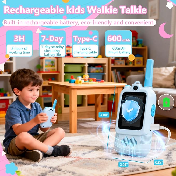 Video Walkie Talkies for Kids 2 Pack, 2.0" IPS Dual Camera with Photo Share & Voice Chat, Rechargeable Long Range with Lanyard for Indoor/Camping/Hiking, Birthday Gift Boys Girls Age 3+ (Blue/Pink)