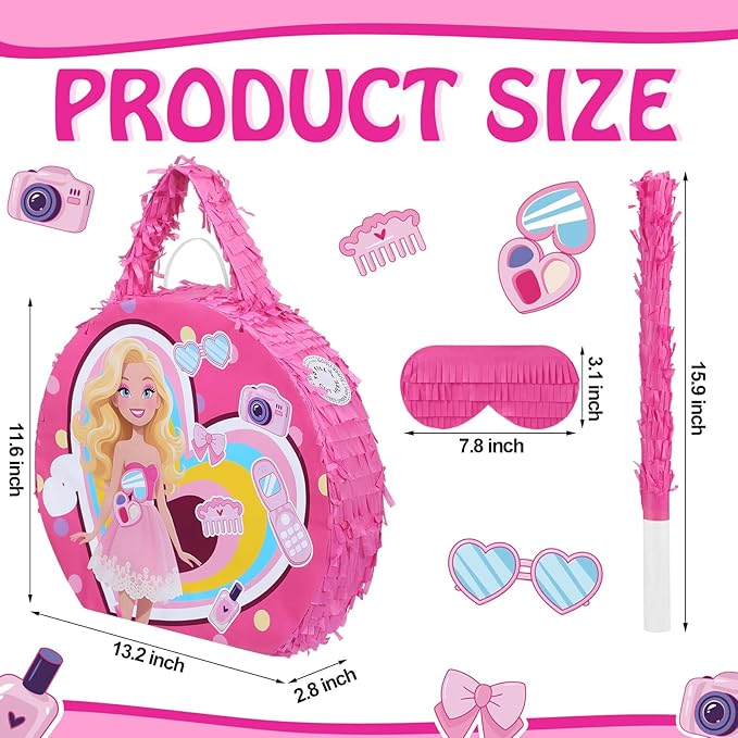 Soulchen Birthday Party Piñata Decorations Includes Eye Mask Stick Blindfold Confetti Birthday Party Camping Theme Favor Supplies(Pink Bag Piñata)