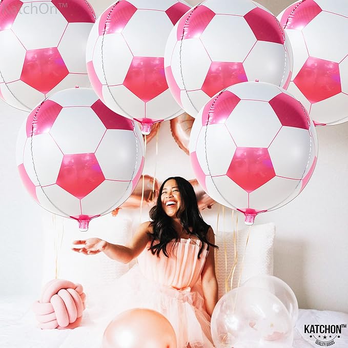 Katchon, Huge Pink Soccer Balloons - 22 Inch, Pack of 6 | Soccer Birthday Party Decorations, Sports Themed Party Decorations | soccer decorations for Party With Pink and White balloons