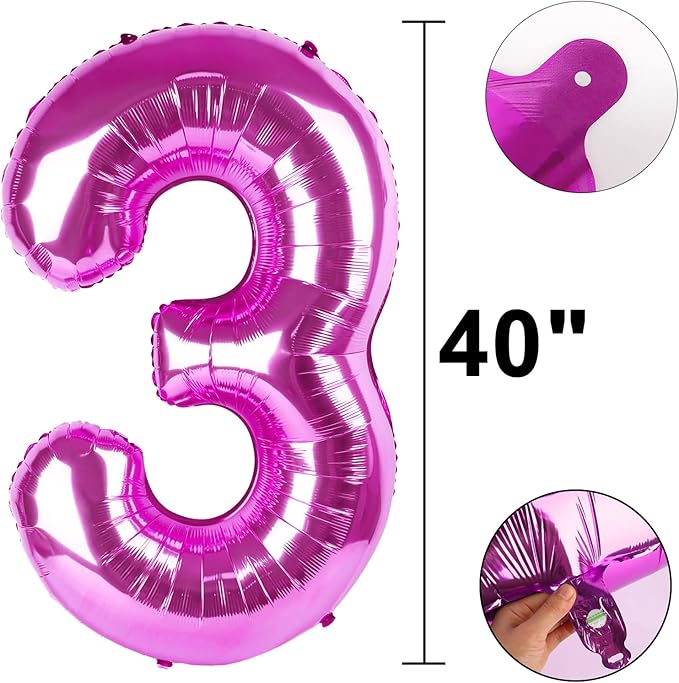 40 Inch Rose Purple Large Balloon Number 3 Balloon,Jumbo Mylar Foil Helium Balloon for 3 13 23 33 45 53 Birthday Digital Balloons for Birthday Party,Wedding Anniversary Party Decorations