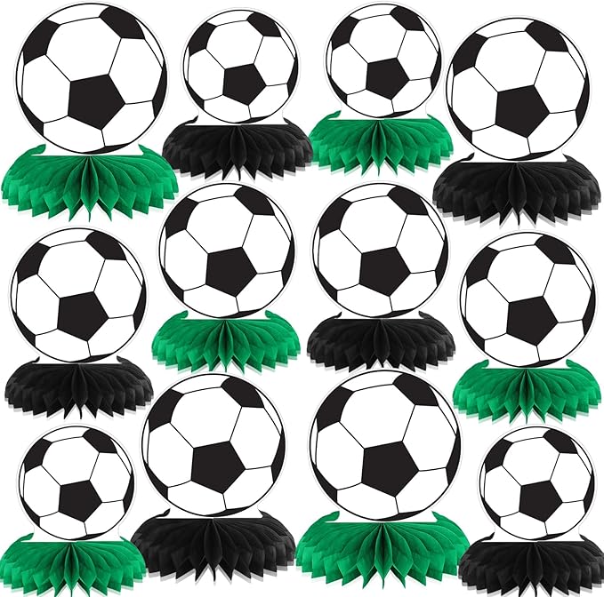 12 Pcs Soccer Party Decorations Soccer Honeycomb Centerpieces Sports Themed Table Decorations Sports Tabletop Honeycomb Ornaments for Boys Birthday Baby Shower Party Supplies Decor