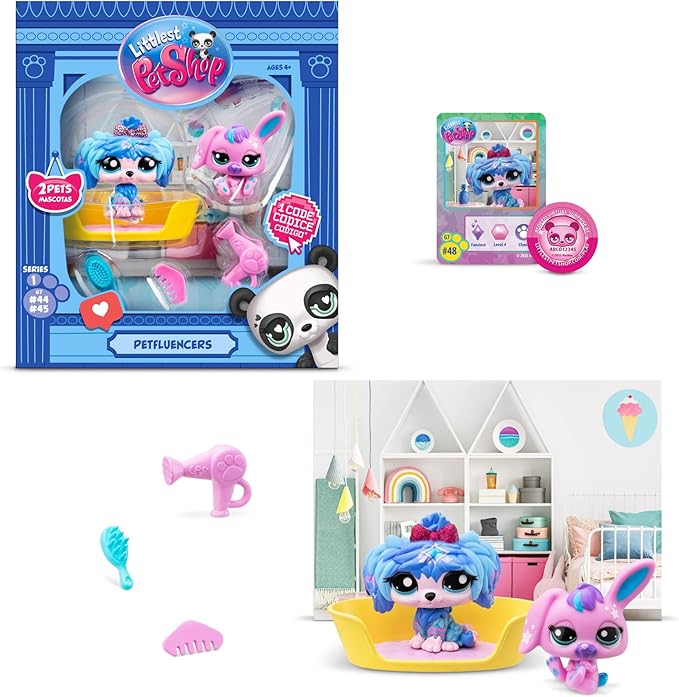 Littlest Pet Shop Petfluencer Super Salon | Petfluencer Set Contains 2 LPS Mini Pet Toys 4 Accessories 1 Backdrop 1 Collector Card and 1 Virtual Code | Collectable Toys for Girls and Boys