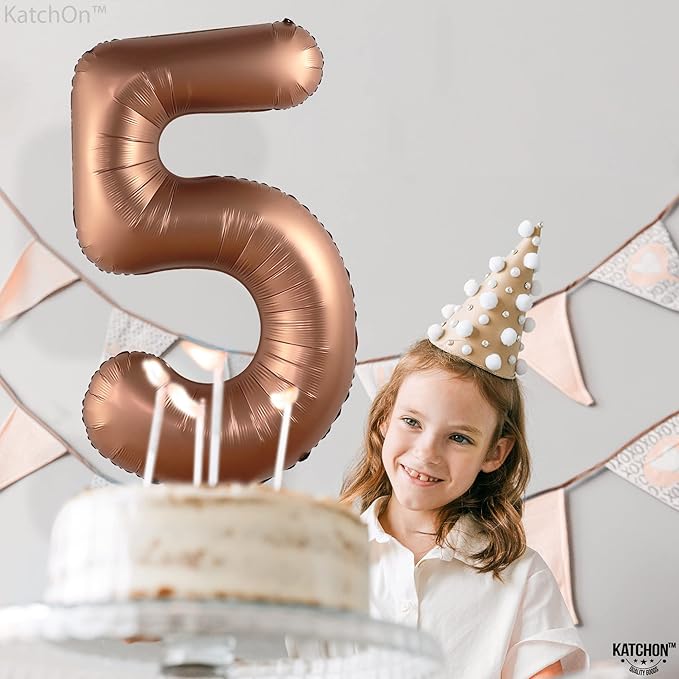 KatchOn, Coffee Brown Number 5 Balloon - Huge, 40 Inch | Number 5 Brown Ballon for 5th Birthday Decorations | Safari 5 Balloon | 5 Coffee Balloons for 5th Birthday Decorations Girl