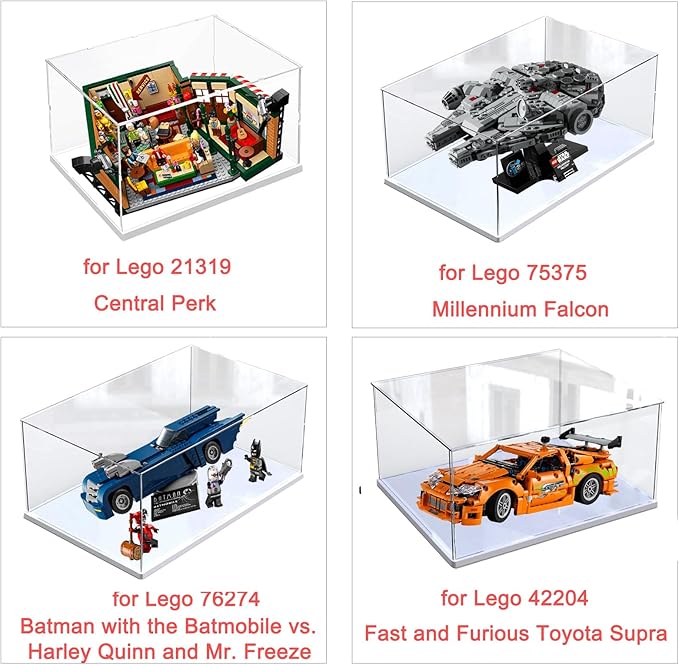 Thickened Clear Acrylic Display Case for Lego 75375 Millennium Falcon 75380 21319 Central Perk 42204 Collectibles for Shoes Transparent Box for Lego Display with Light, White Inside 13.8 x 9.8 x 5.9in