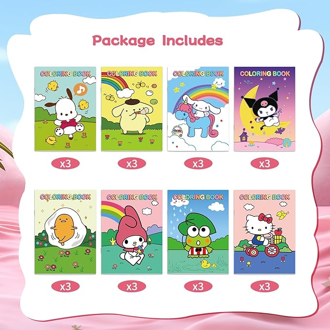 Kitty Birthday Party Supplies, 24Pcs Kitty Coloring Books for Kawaii Birthday Party Favors Gifts, Goodie Bag Stuffers, Classroom Rewards, 8 Styles