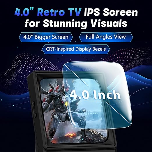 R36TMAX Retro Handheld Game Console, Portable Retro Gaming Console with 4.0” CRT-Inspired Screen, 4000mAh Arcade Classics, Supports Multiple Emulators, WiFi Network Battling, 64GB (Black)