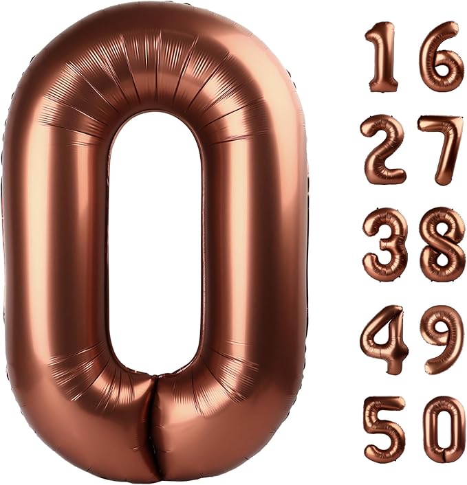 40 Inch Dark Brown Balloon Number 0 Balloon,Chocolate Jumbo Mylar Foil Helium Balloon for 10 20 30 40 50 60 70 2025 Birthday Digital Balloons for Birthday Party,Wedding Anniversary Party Decorations