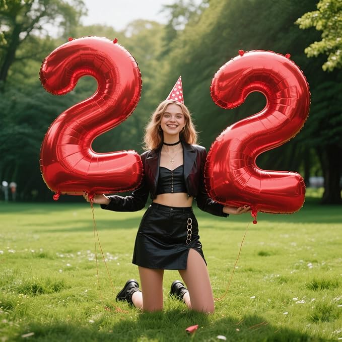40 Inch Red Number 22 Digital Balloon,Jumbo Mylar Foil Helium Balloon for 22 Balloons for Birthday Party,Wedding Anniversary Party Decorations