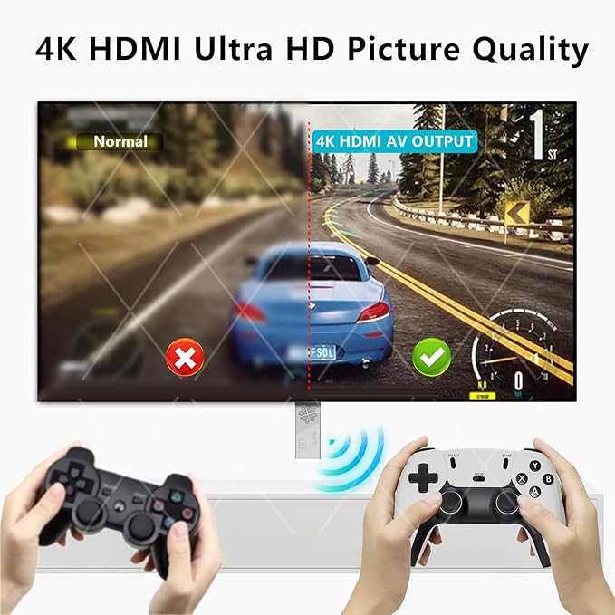 Upgraded Model Wireless Retro Game Stick,Retro Video Game Console,9 emulators, (64G),with Over 40000 Built-in Electronic Games,4K HDMI Output,Dual 2.4G Wireless Control Plug and Play Retro Game (pro)