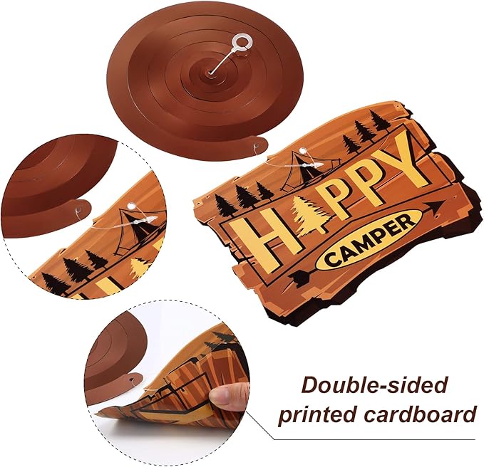 Sumind 30 Pcs Camping Birthday Decorations One Happy Camper Birthday Party Supplies Hanging Swirls Foil Ceiling Streamers Camping Theme Party Decor for Adventure Bears Sign Room Wall Indoor Outdoor