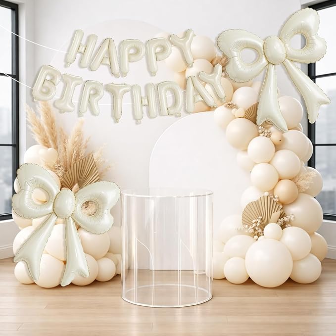 4 Pcs Cream Bow Balloons, 31”Huge Beige Bow Aluminum Foil Balloons for Birthday, Baby Shower, Wedding, Bridal, Engagement, Bachelorette, Gender Reveal, Princess Party Decorations Supplies