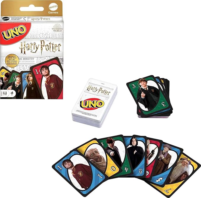 Mattel Games UNO Harry Potter Card Game for Kids, Adults & Parties, Collectible Deck Based on Popular Series for 2 to 10 Players