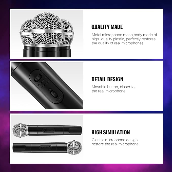 Leyndo 4 Pack Microphone Prop Toy Fun Stage Plastic Pretend Microphone for Kids for Christmas Halloween Cosplay Prom Costume Karaoke Music Party Favors, 9.5 x 2 Inch