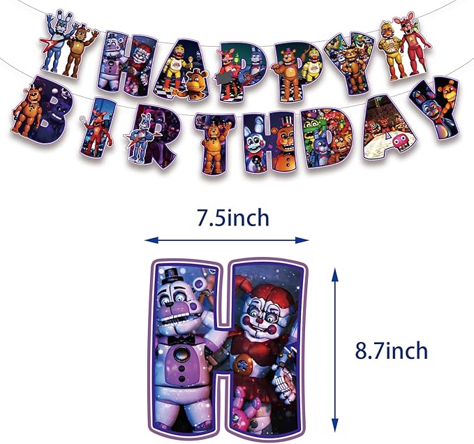 13Packs Five Nights party supplies Include 12 pcs Hanging Swirls and 1 Happy Birthday Banner for Five Nights party Decoration