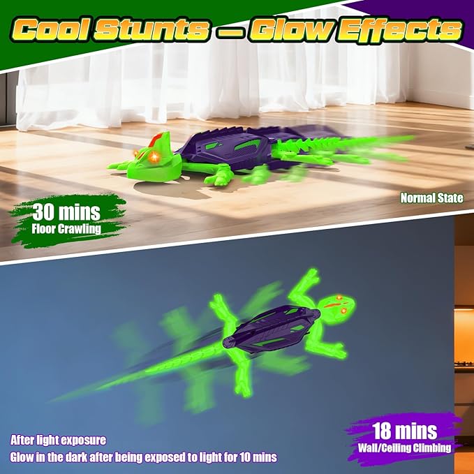 Goody King Glow-in-The-Dark Wall-Climbing RC Toy, Rechargeable Remote Control Robot with LED Eyes, Climbs Walls, 360° Rotating & Dual-Surface Crawler for Floor and Wall,Gift for Kids Ages 3+,Halloween