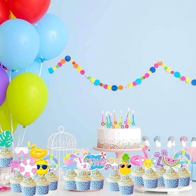 36Pcs Summer Party Cake Toppers,Pool Party Decorations,Water Birthday Party Supplies