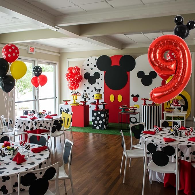 Vuzvuv 40 Inch Mouse Number Balloon No.9, Black Mouse Head Balloon and Red Giant Giant Number Nine Balloon for Birthday, Mouse Theme Party Supplies, Baby Shower,Anniversary Decoration