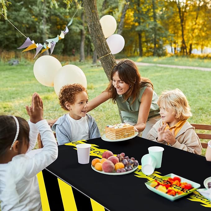 3 Pcs Construction Tablecloth Black Racetrack Party Tablecover for Kids Racing Car Theme Birthday Party Supplies Runner Plastic Rectangular Table Cover Table Decorations for Birthday Supplies