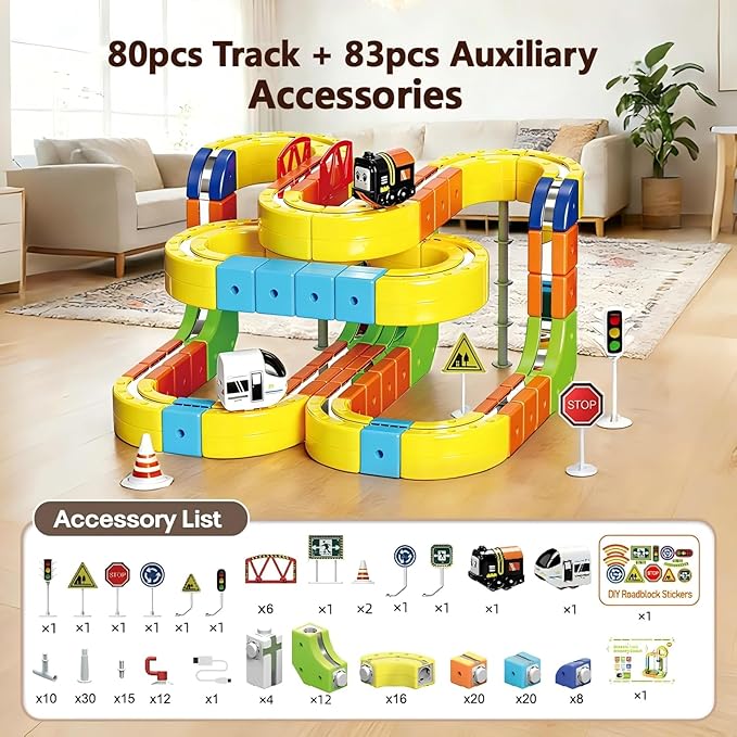 3D Gravity-Defying Electric Magnetic Train Set – 105PCS Modular Reconfigurable Race Track Kit, STEM Educational Building Toy for Kids 3-12, Safe & Durable for Boys Girls