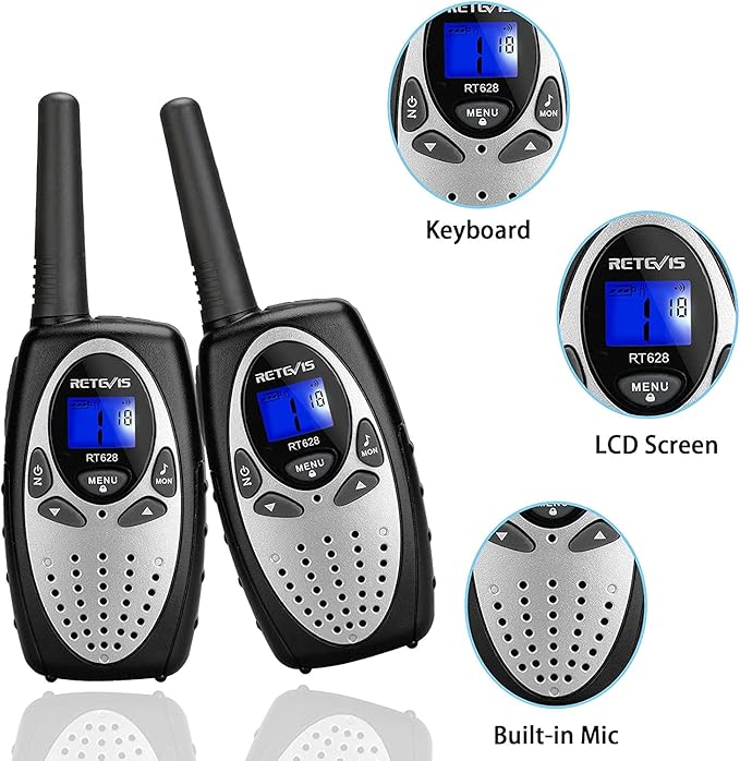 Retevis RT628 Silvery Walkie Talkies for Kids,Toy Gifts for 6-12 Year Old Boys Girls Outdoor Camping Hiking Bundle with EZTalk 80 Kids Walkie Talkies, STEM Kits DIY Electronic Toys