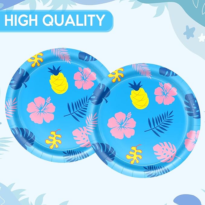 Blue Cartoon Birthday Party Supplies 20Pcs 9 Inch Hawaiian Tropical Cartoon Plates, for Baby Shower Girls Boys Birthday Party Luau Picnic Summer Holiday BBQ School Event Hawaiian Party Decorations