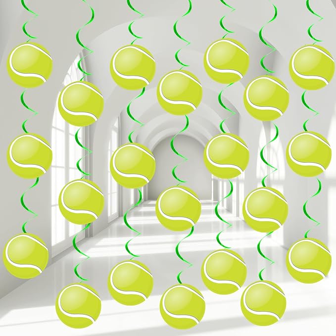 60pcs Tennis Party Foil Swirl Decorations Tennis Ball Ceiling Hanging Banners Decor Hanging Swirls Sports Cutouts Birthday Supplies for Sports Birthday Baby Shower Party Favor Indoor Home Office Decor