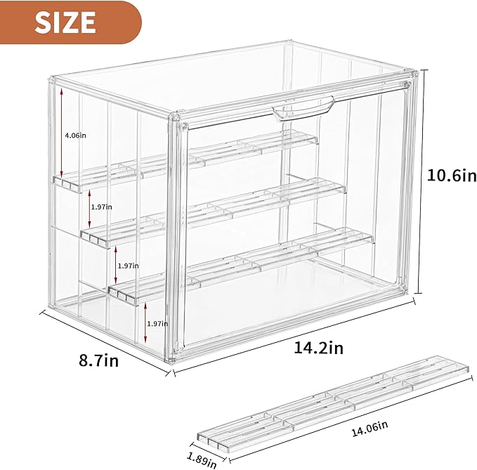 Clear Acrylic Display Case for Figures 4 Layer Figure Display Shelf with 3 Movable Plate Stackable Display Box with Magnetic Door for Collectibles 2 Pack