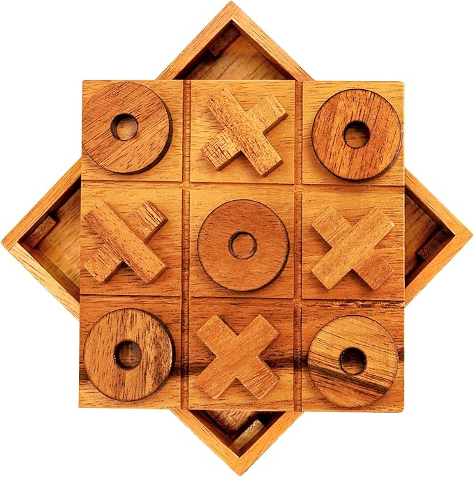 BSIRI Wooden Tic Tac Toe Game Coffee Tabletop XO Blocks Ideal for Family Living Room Games Night for Adults for Desk Decor and Unique Wood Gifts for All Occasions 5.5 Inch