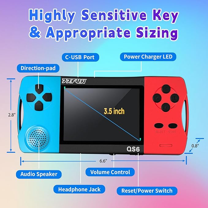 Handheld Game Console for Kids 3.5" IPS Large Screen Rechargeable,Preloaded 216 Video Games ,Arcade Electronic Toy Birthday Xmas Present for Girls—BlueRed
