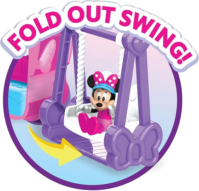 Disney Junior Minnie Mouse Bows-A-Glow Rolling Glamper 13-piece Figures and Playset, Kids Toys for Ages 3 Up, Amazon Exclusive by Just Play