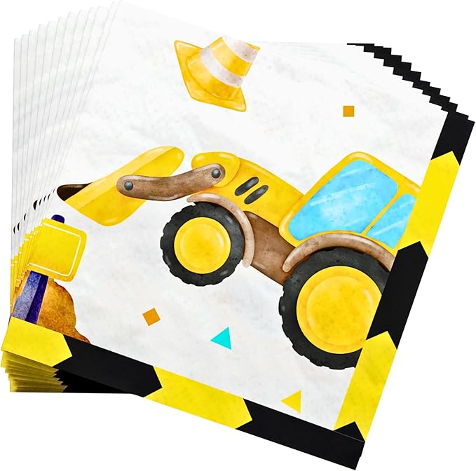 Blue Orchards Construction Plates and Napkins (52 Pieces for 16 Guests) - Construction Theme Birthday Party, Caution Decorations, Excavator Party, Plates and Napkins, Engineering Theme Party