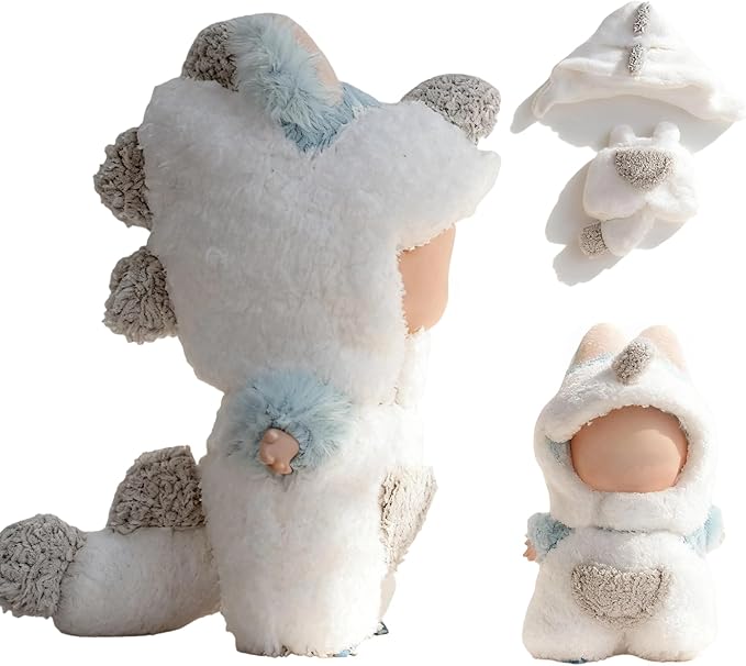 Dinosaur Clothes for LABUBU 17cm Doll (NO Dolls), Dinosaur Outfit for LABUBU, Dino Dolls Keychain Accessories, Faking Animal Style Outfit Jumpsuit Dinosaur Costume for Dolls (White)