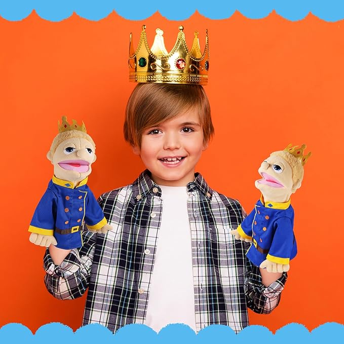 Role Play Hand Puppets Hand Plush Chef Doctor Fireman Pirate Detective Athlete Nurse Worker Hand Puppet Toys Puppets for Kids Storytelling Imaginative Pretend Play Teaching Preschool(Prince)