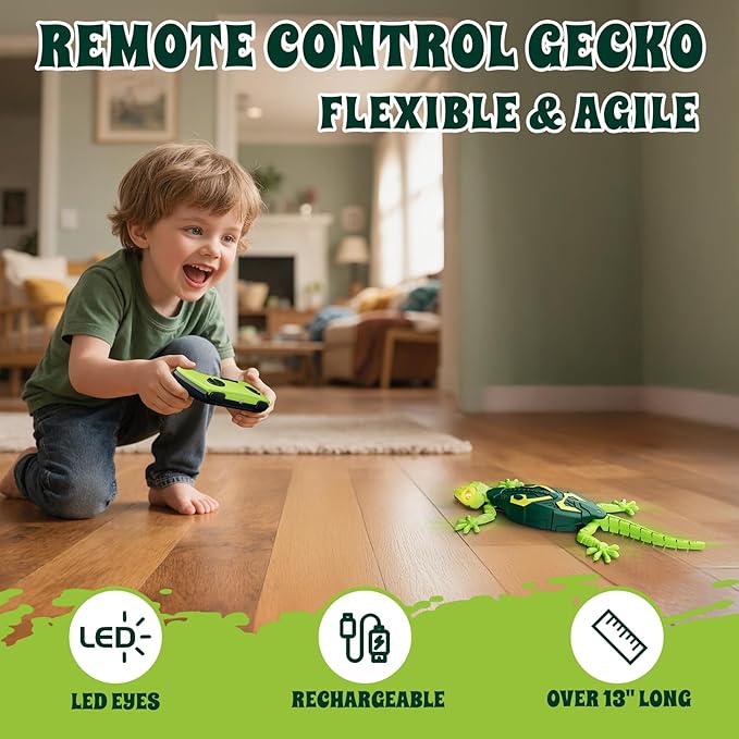 Wall Crawler Gecko, Remote Control Robot Toys, Rechargeable RC Animals Toy, Realistic Wall Crawling Halloween Birthday Gifts for Boys Girls Ages 4-8 6-8