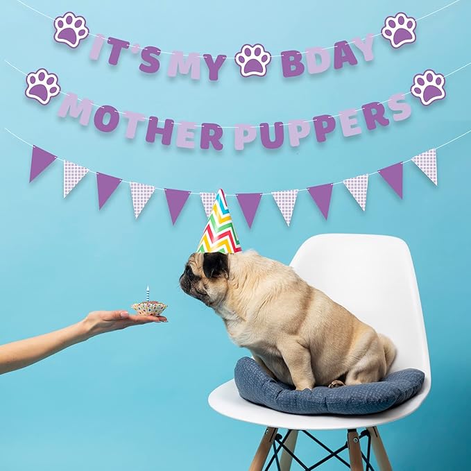 Vicycaty Pre-strung Birthday Party Supplies - It's My Bday Mother Puppers Banner Sign, Puppy Dog Paw Decorations Backdrop, Happy Birthday Pennants Banner for Boy Girl