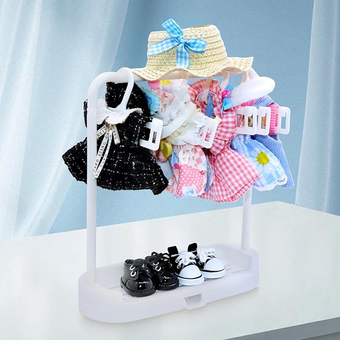 Clothes for Labubu, 23-piece Clothes and Accessories Set Designed for Labubu Doll Clothes, Includes Display Bag, Clothes Rack, Headphones, Camera, Glasses, Shoes, and 6 Mini Accessories - Style D