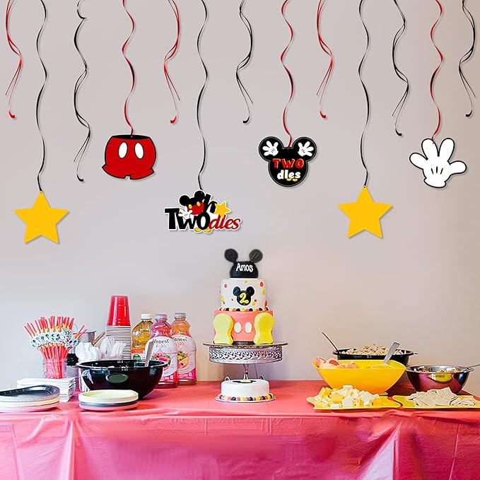 LINGTEER Oh Twodles Birthday Swirls Streamers - Cheers to Boys 2nd Birthday Kids Two Years Old Mouse Theme Party Hanging Decorations.