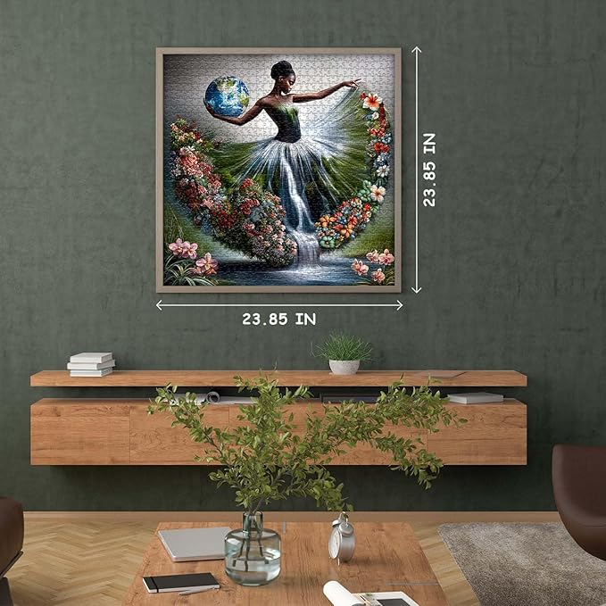 Impossible Puzzle for Adults 1000 Pieces,Fantasy Landscape Dancing Lady Flower Puzzle Aesthetic Art, Floral Elegant Women Abstract Chalenge Jigsaw Puzzle