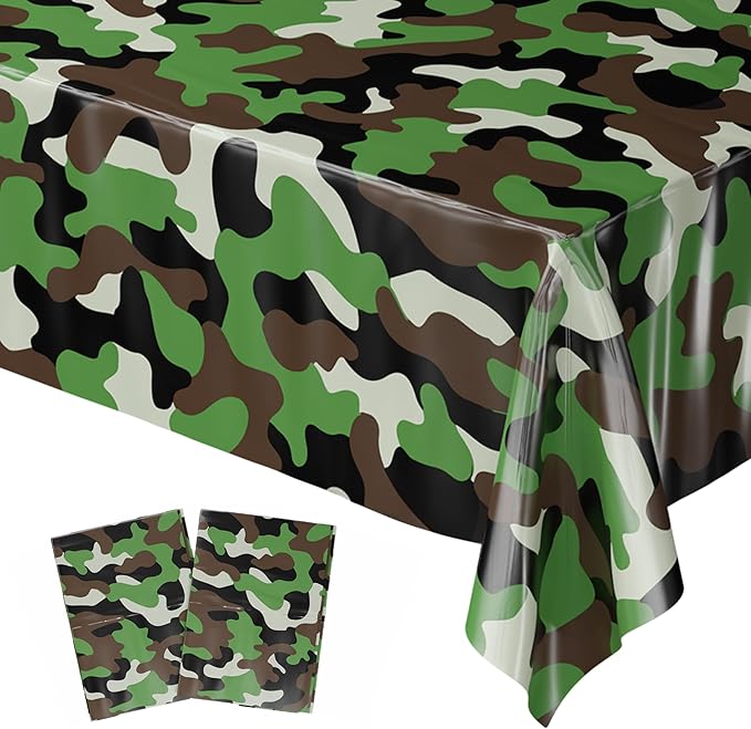Blue Orchards Camouflage Party Table Covers (Pack of 2) - 54"x108" XL - Army Green Party Supplies, Camo Plastic Table Cover, Army Table Cover