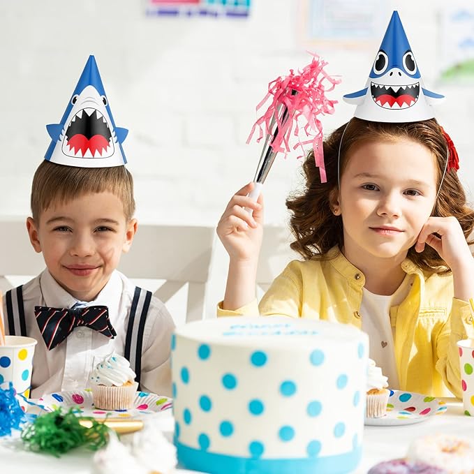 Chinco Shark Party Hats Shark Birthday Hat for Birthday Party Supplies and Decorations, 12. 7 x 7. 9 Inches, 3 Styles