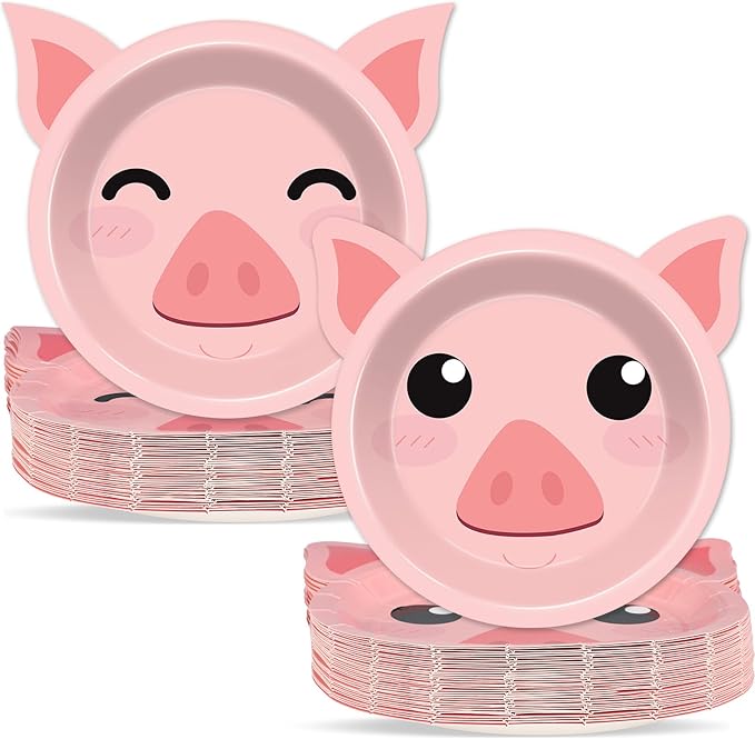50 Count Pig Paper Plates Pig Shaped Disposable Plates Baby Shower Party Plates Pink Theme Party Dinnerware Farm House Barnyard Plates for Gender Reveal Boy Girl Baby Shower Birthday Party Decorations
