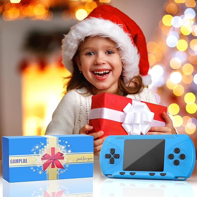 Handheld Game for Kids - Preloaded 258 Retro Video Games & 3 Cartridges, 3.0" HD LCD Screen, Portable Gaming Player with Rechargeable Battery, Birthday Xmas Gift for Boys Girls 4-12, Blue