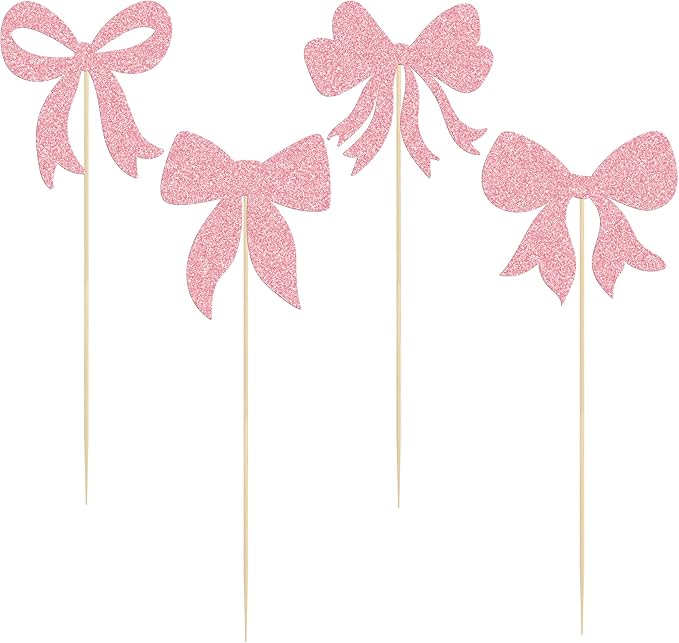 Gyufise 12Pcs Bow Centerpiece Sticks Birthday Bowknot Ribbons Coquette Table Flower Centerpieces Sticks Bow High Footed Party Decorations for Bridal Shower Birthday Wedding Party Supplies Pink