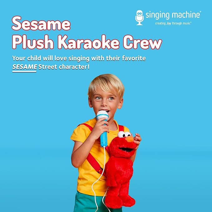 Singing Machine Karaoke Plush Sesame Street Toys ( Elmo Plush Toy) - Adjustable Carrying Straps - Sing-Along Built-in Real Working Microphone & Speaker with Record & Playback Function